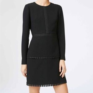 Club Monaco Terrona Black Long-Sleeve Shift Dress with Trim